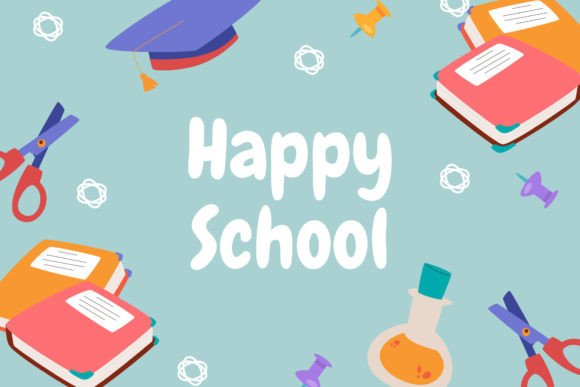 Blue Background Stationary Happy School