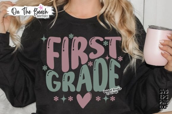 First Grade SVG Teacher Retro Wave PNG Review