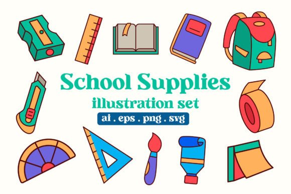 School Supplies Illustration SVG PNG Review
